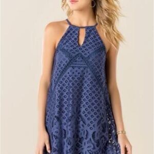 Navy Blue Halter Lace Dress